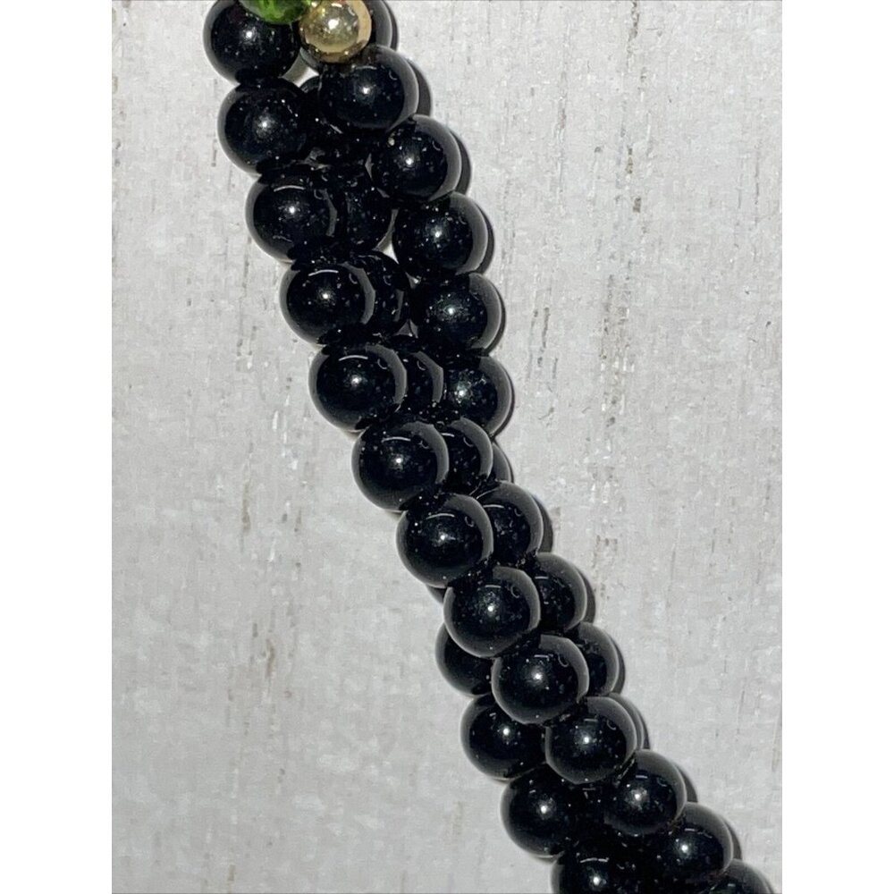 Beautiful Vintage Pink Stimulated CORAL & Jade Black‎ Onyx Beaded Necklace A41 - Picture 7 of 13